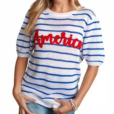 Women's America Puffy Embroidery Stripe Top - Haptics