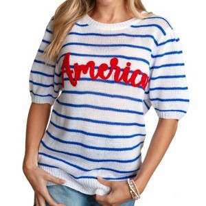 Women's America Puffy Embroidery Stripe Top - Haptics - 1 of 2