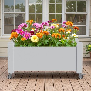 A flower pot with wheels, an outdoor planter box with a capacity of 53L/14Gal/1.87 cubic feet - 1 of 4