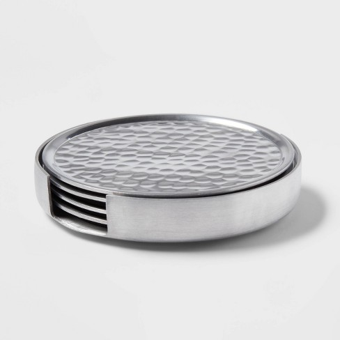 4pk Metal Coasters With Holder Silver - Threshold™ : Target