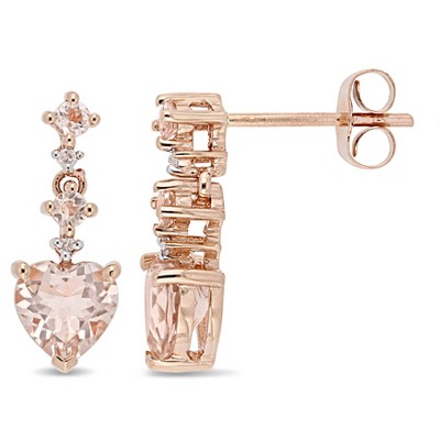 EVERLY JEWELRY | 14K Rose Gold Heart-Cut 1.46 CT TGW Morganite and Diamond Accent Drop Earrings