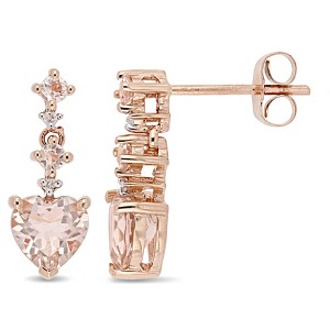 EVERLY JEWELRY | 14K Rose Gold Heart-Cut 1.46 CT TGW Morganite and Diamond Accent Drop Earrings - 1 of 4