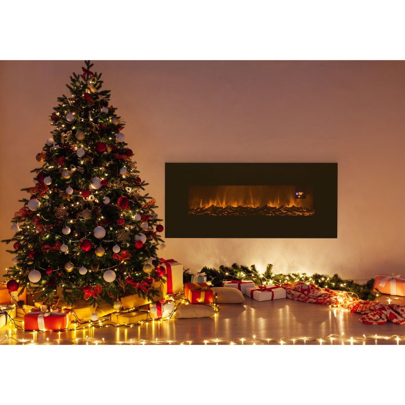 Wall-Mounted Electric Fireplace - Black Glass and Steel LED Flame Electric Heater With Bottom Vents, 2 Heat Settings, and Auto Shutoff by Northwest, 5 of 10