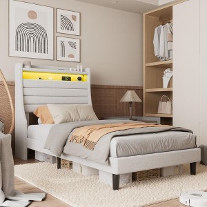 Twin Bed Frame with USB Charging Station & LED Lights - 1 of 4
