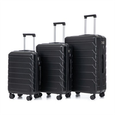 BEAFUP Set of 3  20"/24"/28" in ABS Spinner Wheel Luggage, Matching Color , With Combination Lock (Black)