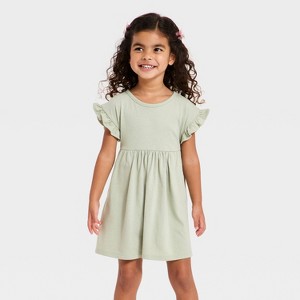 green emerald velvet dress Little Girls Teal Floral Ruffle Dress 5T main image 0