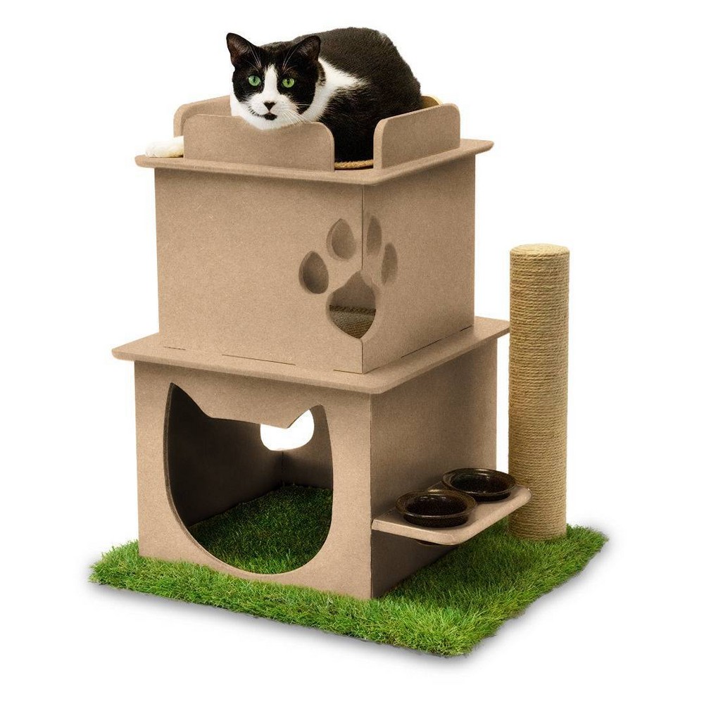 Photos - Other for Cats On2Pets Cat Loft with Scratching Post & Feeder Station - Beige 