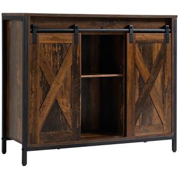 HOMCOM Industrial Sideboard, Buffet Cabinet with Sliding Barn Doors, Storage Cabinets and Adjustable Shelves for Living Room, Home Bar, Rustic Brown