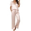 Ekouaer Silk Pajamas Set Womens Lace V Neck Loungewear Short Sleeve Satin Shirt with Long Pant Silky Pjs - 2 of 4