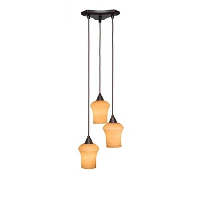 Toltec Lighting Europa 3 - Light Pendant in  Dark Granite with 5.5" Zilo Cayenne Linen  Shade