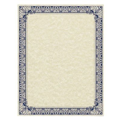 Southworth Parchment Certif Retro 8 1/2 x 11 Ivory w/Blue & Silver-Foil Border 91352