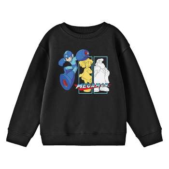 Mega Man Dr. Wily & Dr. Light Line Art Crew Neck Long Sleeve Black Youth Sweatshirt