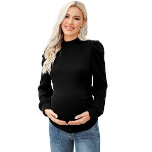 Clearlove Turtleneck Puff Sleeves Long Sleeve Ribbed Pleated Sweater Pullover Spring Casual Shirts for Women - 1 of 4
