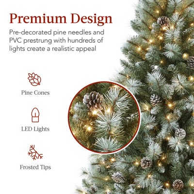 7.5ft Frosted Scotch Pine Christmas Tree with Multicolor LED Lights