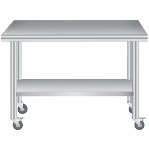 Stainless Steel Prep Table, Commercial Kitchen Prep & Work Table with Adjustable Under Shelf & 4 Wheels, Rolling Workbench for Kitchen - 1 of 4