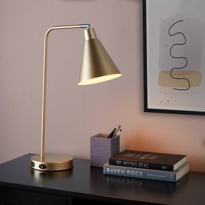 LumiSource Pix 19" Contemporary Task Lamp Champagne Gold and White Metal with Built-In USB Port - 1 of 4