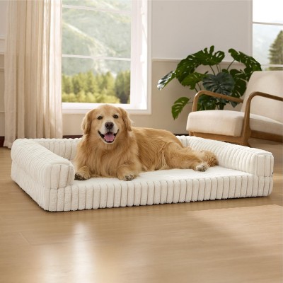 APRILSOUL Waterproof Memory Foam XL Pet Bed with Sides, Non-Slip and Egg-Crate Washable Removable Corduroy Cover