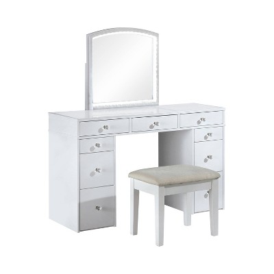 3pc Anza Multi Storage Vanity Set with Tri Fold Mirror and Stool White -  HOMES: Inside + Out