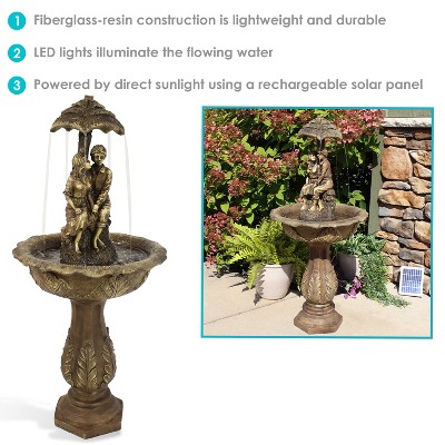 Brown Polyresin Solar Powered Lovers Umbrella Water Fountain with LED Lights