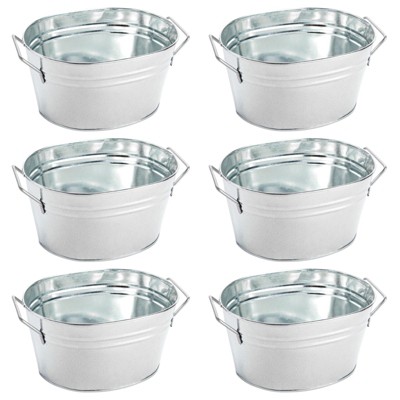 Juvale 6 Pack Small Galvanized Buckets with Handles, Oval Metal Pails for Plants, Rustic Home Decorations (7.5 x 6.4 x 4 in)