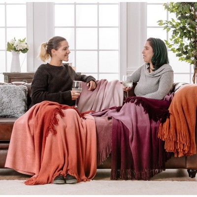 Hawaiian Sunset Ombre Acrylic Throw Blanket with Tassels