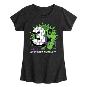Girls' - Marvel - Hulk Incredible Birthday 3 Fitted Short Sleeve Graphic T-Shirt - 1 of 4