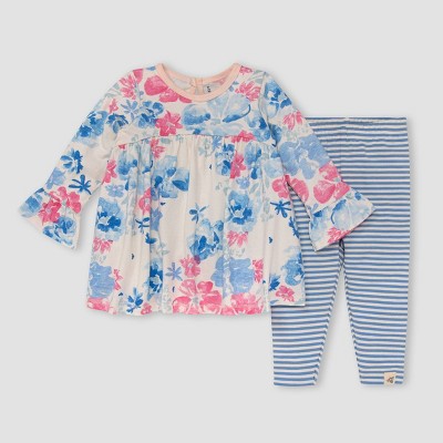 Image of Burt's Bees Baby® Baby Girls' Sunset Bloom Tunic & Leggings Set - Sky Blue Newborn