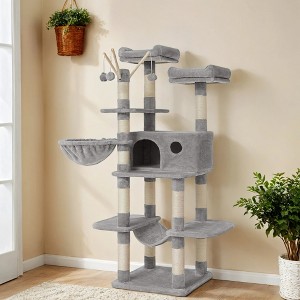 64.6 Inches Large Cat Tree Tower, Tall Cat Activity Center with Hammock, Basket, and Removable Fur Ball Sticks, Cat Condo Cat Houses for Indoor Cats - 1 of 4