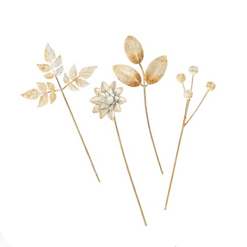 Set of 4 Short Flower Stems White Metal by Foreside Home & Garden