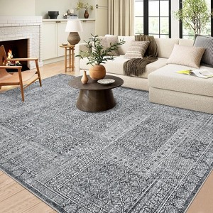 Soft Vintage Grey Area Rug - Ultra-Thin, Washable, Non-Slip, Large Dining Room Carpet for Modern Interiors - 1 of 4