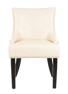 Transitional Flat Cream Leather Upholstered Side Chair with Nailhead Trim