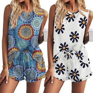 Ekouaer 2 Pack Women's Pajama Set Short Pyjamas for Women Summer Pjs Sets Sleeveless Sleepwear Loungewear - 1 of 4