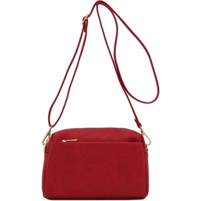 BEAFUP Triple Zip Small Crossbody Bag - Faux Leather Shoulder Bag with Gold Tone Hardware and Adjustable Strap - Zipper Closure for Everyday