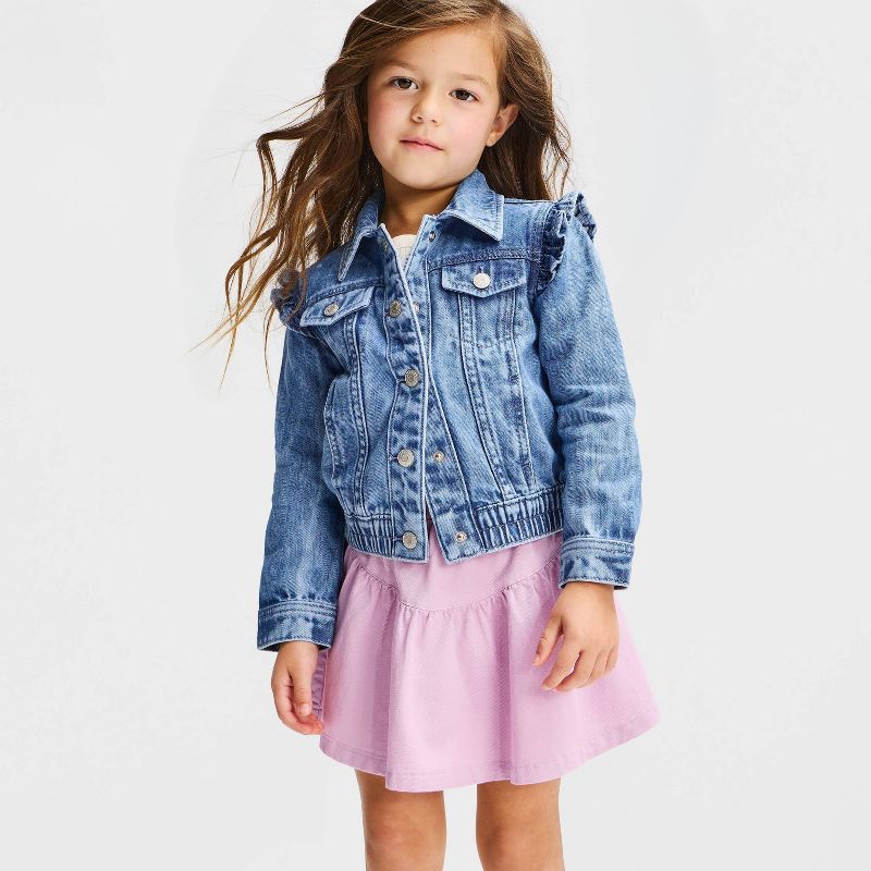 Baby Girls' Ruffle Sleeve Denim Jacket - Cat & Jack™ Medium Wash 12M