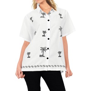 LA LEELA Women's Casual Solid Short Sleeve Blouse Shirt TShirts Button Up Dress Tops Tee Shirts Hawaiian Blouses for Women - 1 of 4