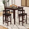 Costway 5 PCS Bar Table Set Square Dining Table & 4 PVC Leather Upholstered Bar Stools Brown/White - 4 of 4