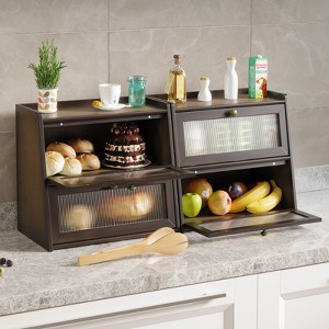 Double Bread Box, Bamboo Kitchen Countertop Organizer, Large Capacity Bread Rack With Window - 1 of 4