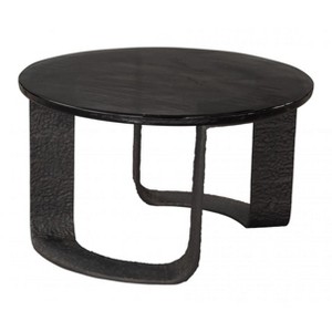 Coffee Table – 18.5" H Round Recycled Sand Cast Glass Top With Black Metal Base By Zuo Modern - 1 of 4