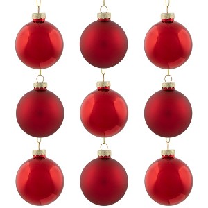 Northlight 2-Finish Glass Ball Christmas Ornaments - 2.5" (65mm) - Apple Red - 9ct - 1 of 4