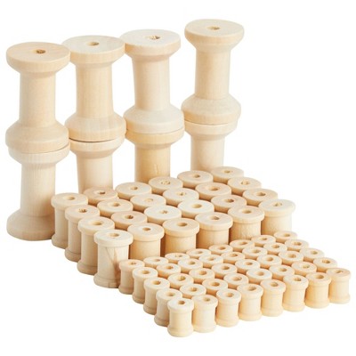 Bright Creations 72-Pack Empty Wooden Thread Spools for Crafts, 3 Sizes