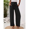Women's High Waist Wide Leg Pants Elastic Waist Trousers with Side Pockets Casual Lounge Pants - 3 of 4