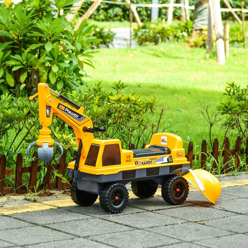 Qaba No Power Construction Ride On Toy Construction Truck, Multi-functional Excavator Digger with Workable Digging Bucket, Yellow, 3 of 7