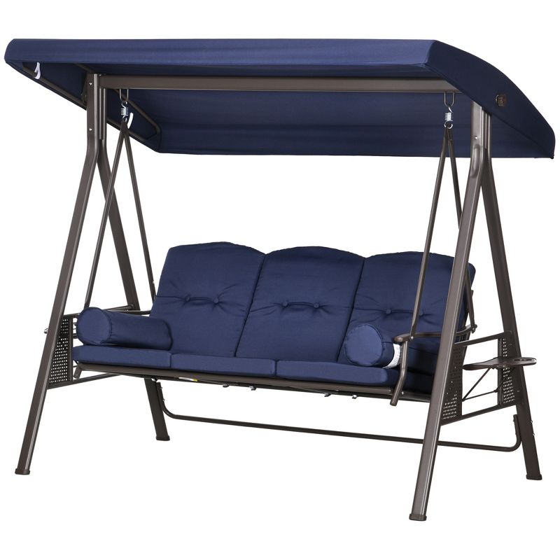 Outsunny 3-Seat Outdoor Patio Swing with Adjustable Tilt Canopy, Cushions, Pillow, Steel Frame, Side Tray, Cup Holder, 4 of 7