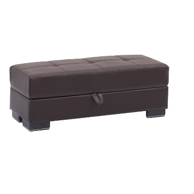 HomeRoots 50" Brown Faux Leather Tufted Storage Ottoman