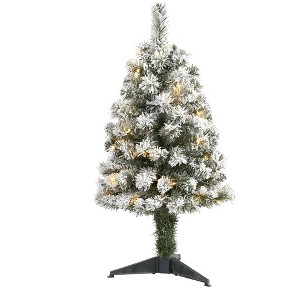 Nearly Natural 3-ft Flocked West Virginia Fir Artificial Christmas Tree with 50 Clear LED Lights - 1 of 4