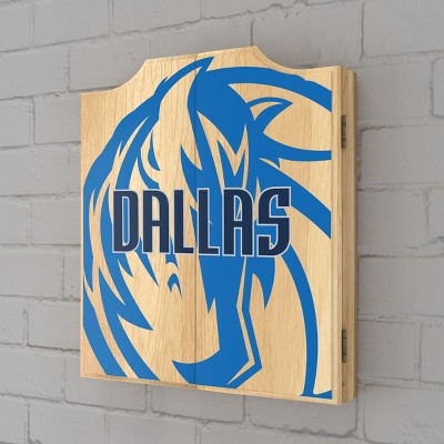 Dallas Mavericks Blue and Natural Wood Dartboard Cabinet Set