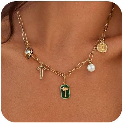 Charm Necklace for Women - HTUTWOO™ Dainty 14K Gold Plated Starfish Seashell Necklace Simple Gold Beach Necklaces, for Everyday Wear