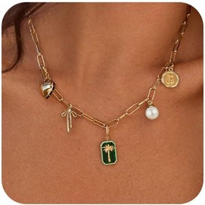 Charm Necklace for Women - HTUTWOO™ Dainty 14K Gold Plated Starfish Seashell Necklace Simple Gold Beach Necklaces, for Everyday Wear - 1 of 4