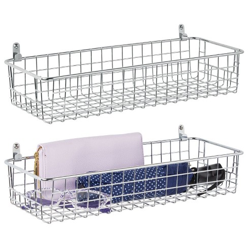 mDesign Portable Metal Wire Wall Mount Hanging Storage Basket - 16 x 6 x 3 - 2 Pack - image 1 of 4