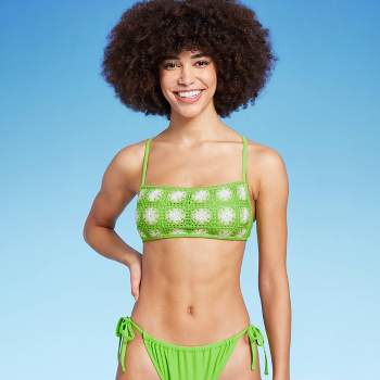 Women's Pucker Square Neck Wide Strap Bralette Bikini Top - Wild Fable™  Bright Green S : Target